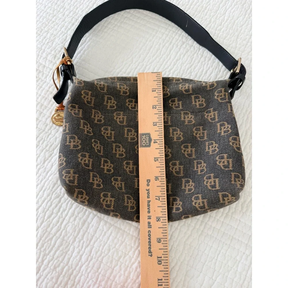 Dooney & Bourke Monogram Canvas Shoulder Bag Brwn Tan DB Logo Duck Charm Vintage